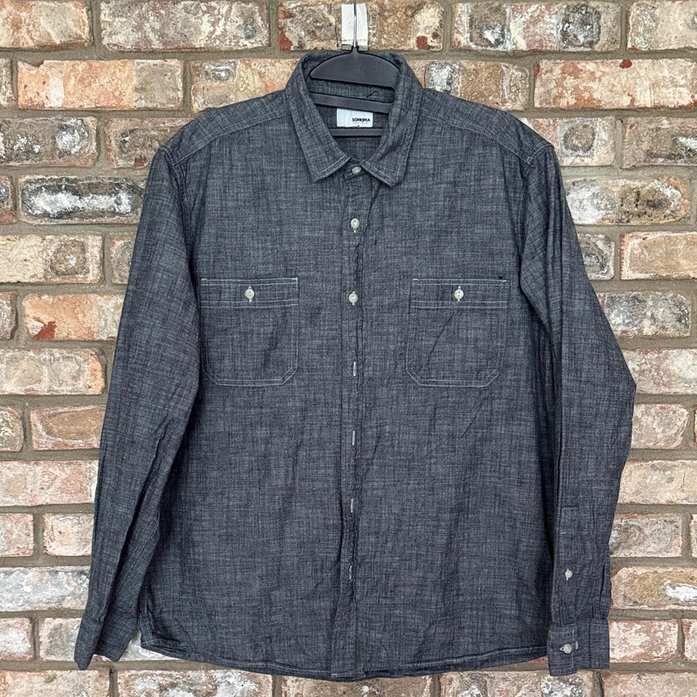 Sonoma Men's Casual Button Down Shirt - Dark Gray